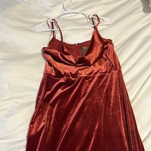 Burnt orange spaghetti strap velvet dress